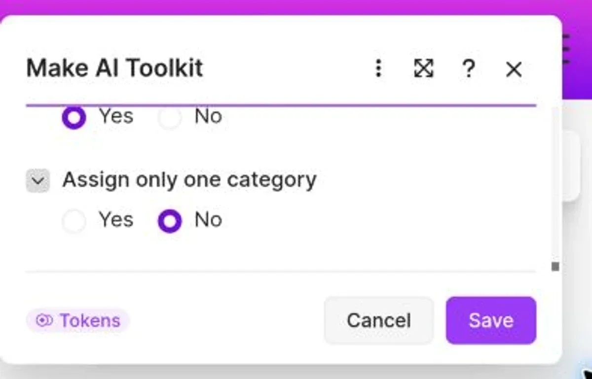 Make AI Toolkit with Assign only one category set to No.