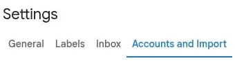 Gmail Settings tabs with Accounts and Import selected.