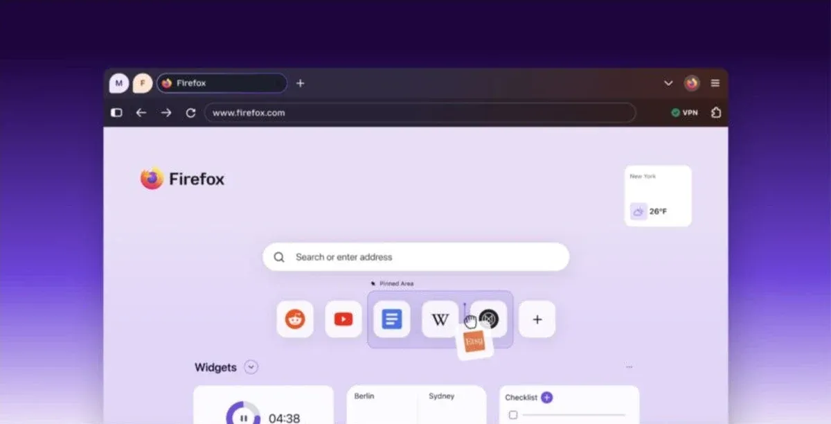 Mozilla illustration of the Firefox New Tab page with a dedicated pinned shortcut area