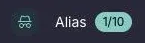 Proton Pass Create item menu showing one of ten alias slots used
