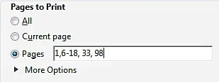 Adobe Reader print controls with All, Current page and Pages range options