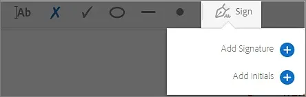 Adobe Reader signature menu offering Add Signature and Add Initials