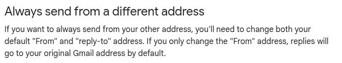 Google's legacy Send as help explaining separate default From and reply-to addresses.