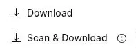 Proton Drive download menu with Download and Scan and Download choices.