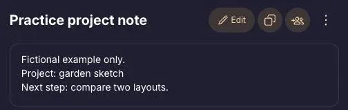 Saved fictional project note in Proton Pass