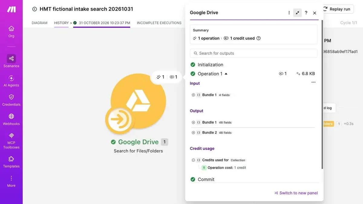 Make historical search output with two result bundles from the unchanged repeated search.