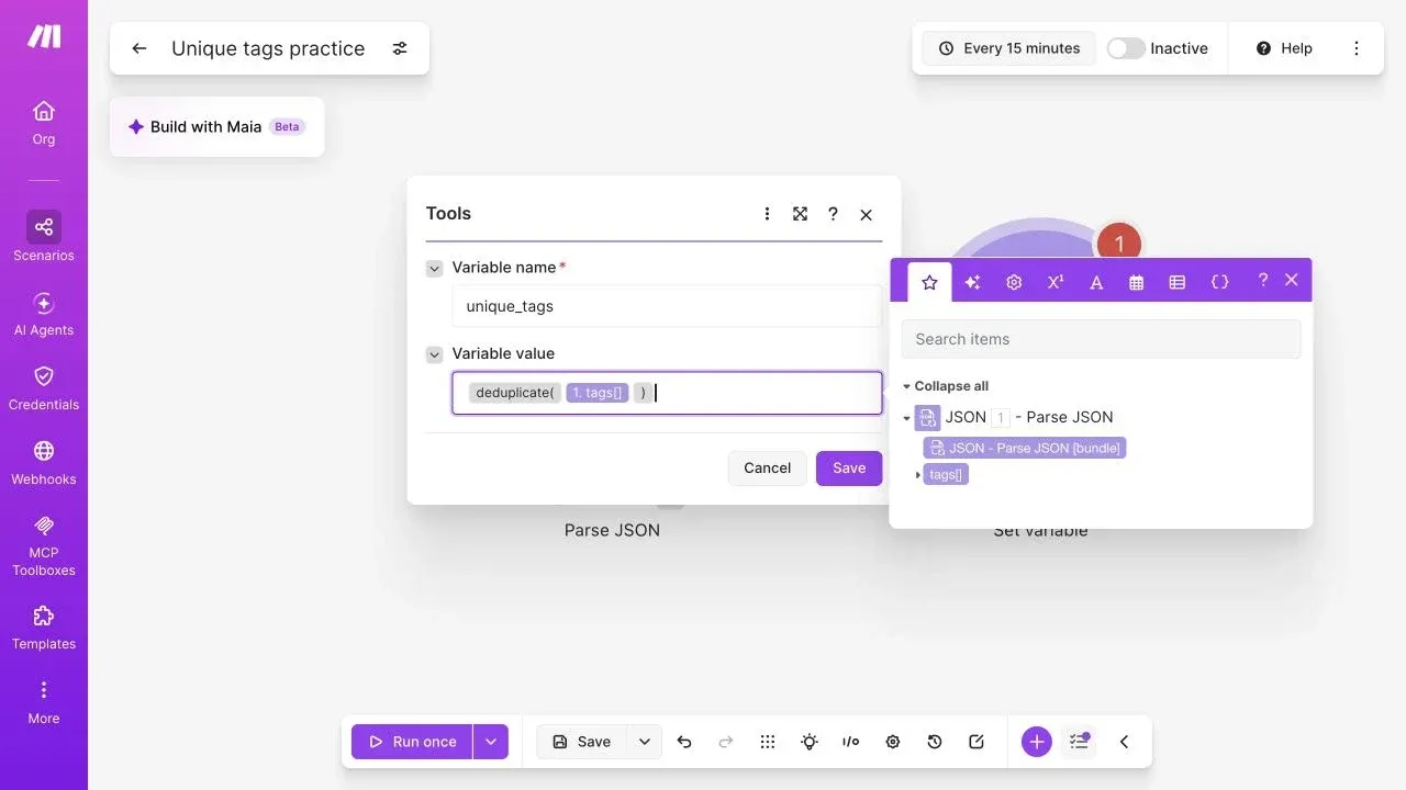 Full Make editor applying deduplicate to the full tags array