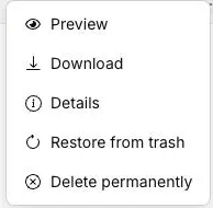 Proton Drive Trash menu showing Restore from trash