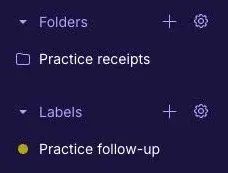 Proton Mail sidebar with a fictional folder and follow-up label