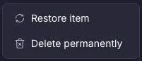 Proton Pass Trash item menu with Restore item and Delete permanently