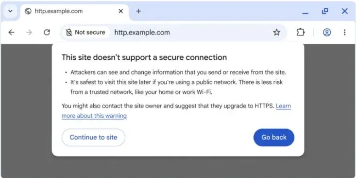Google's Chrome illustration with a secure-connection warning and a Go back button